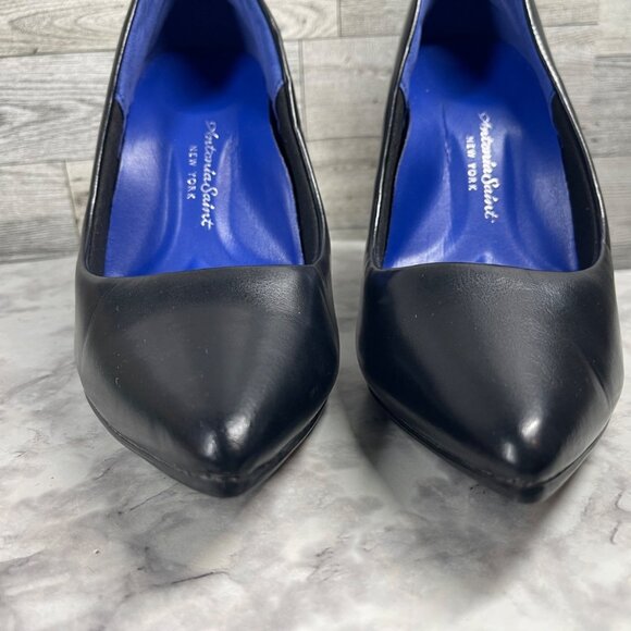 Antonia Saint New York Heels Women 7.5 Shoes Black Leather Pointed Cushion Pumps - Picture 4 of 16